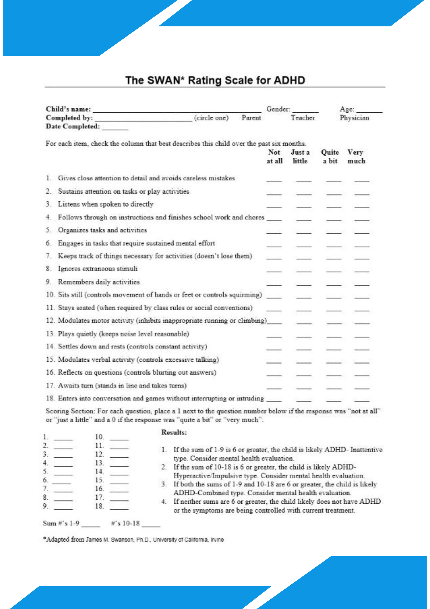 The SWAN Rating Scale for ADHD: Assessing Strengths and Weaknesses