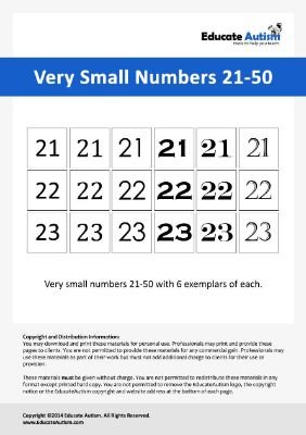 Extra Small Numbers 21-50 - Educate Autism