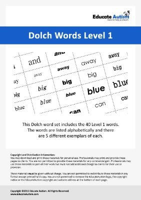 Pre-Primer Dolch Words for Early Readers