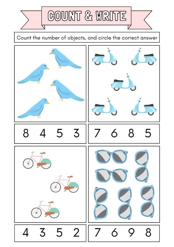 Count and Write Practice Sheets