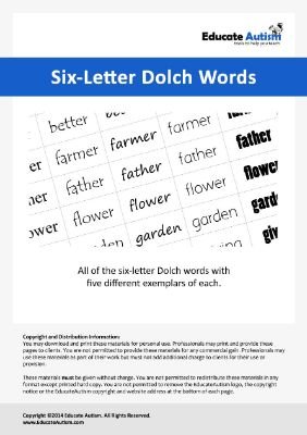 Six-Letter Dolch Words for Literacy Growth