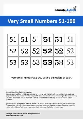 Extra Small Numbers 51-100 - Educate Autism