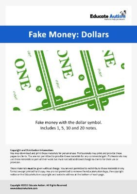 Large Dollar Notes - Educate Autism