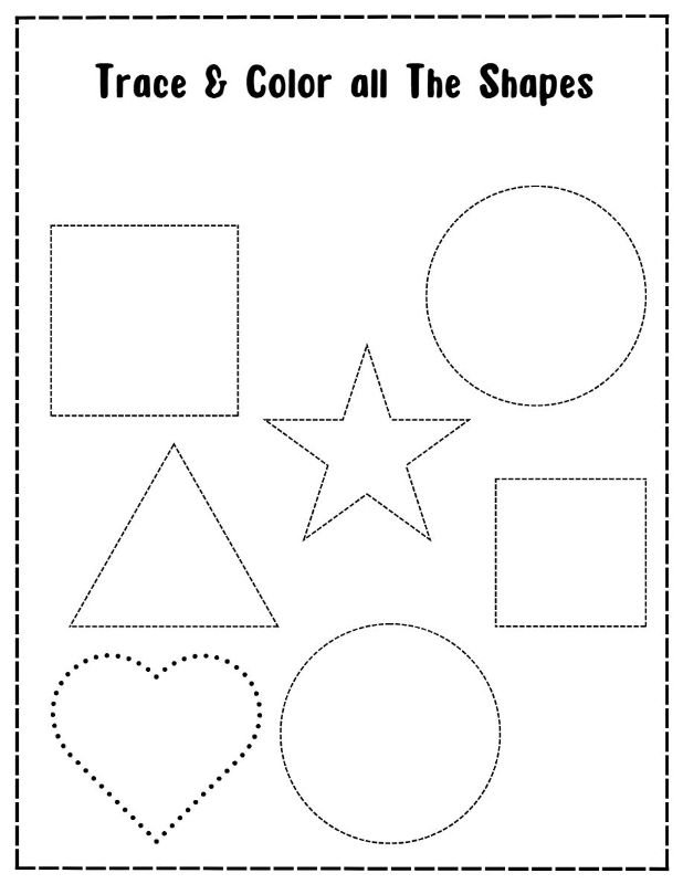 Trace and Color Shapes Worksheet