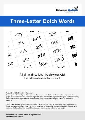 Three-Letter Dolch Words for Early Readers