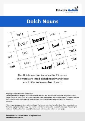 Dolch Nouns for Language Development
