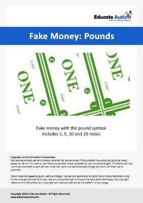 Large Pound Notes - Educate Autism
